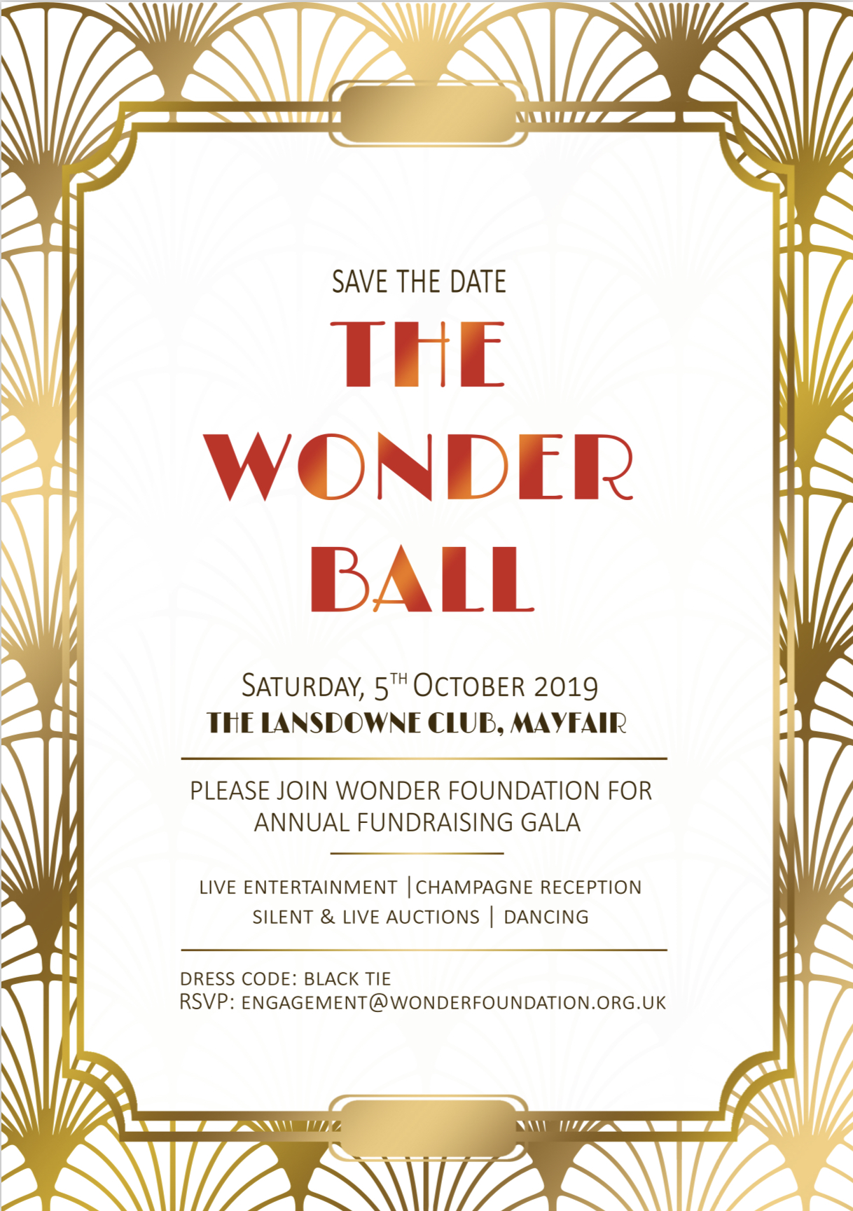 The Wonder Ball invitation, The Lansdowne Club, Mayfair, 5 October 2019
