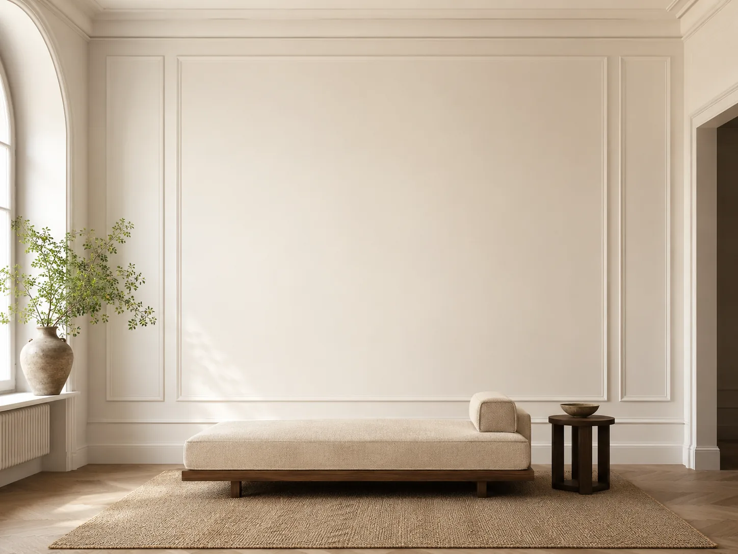A neutral interior used to show the scale of each work